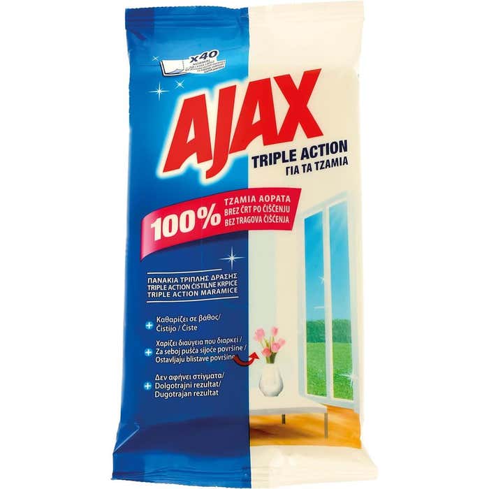 ajax glasses wipes triaction 40 pc